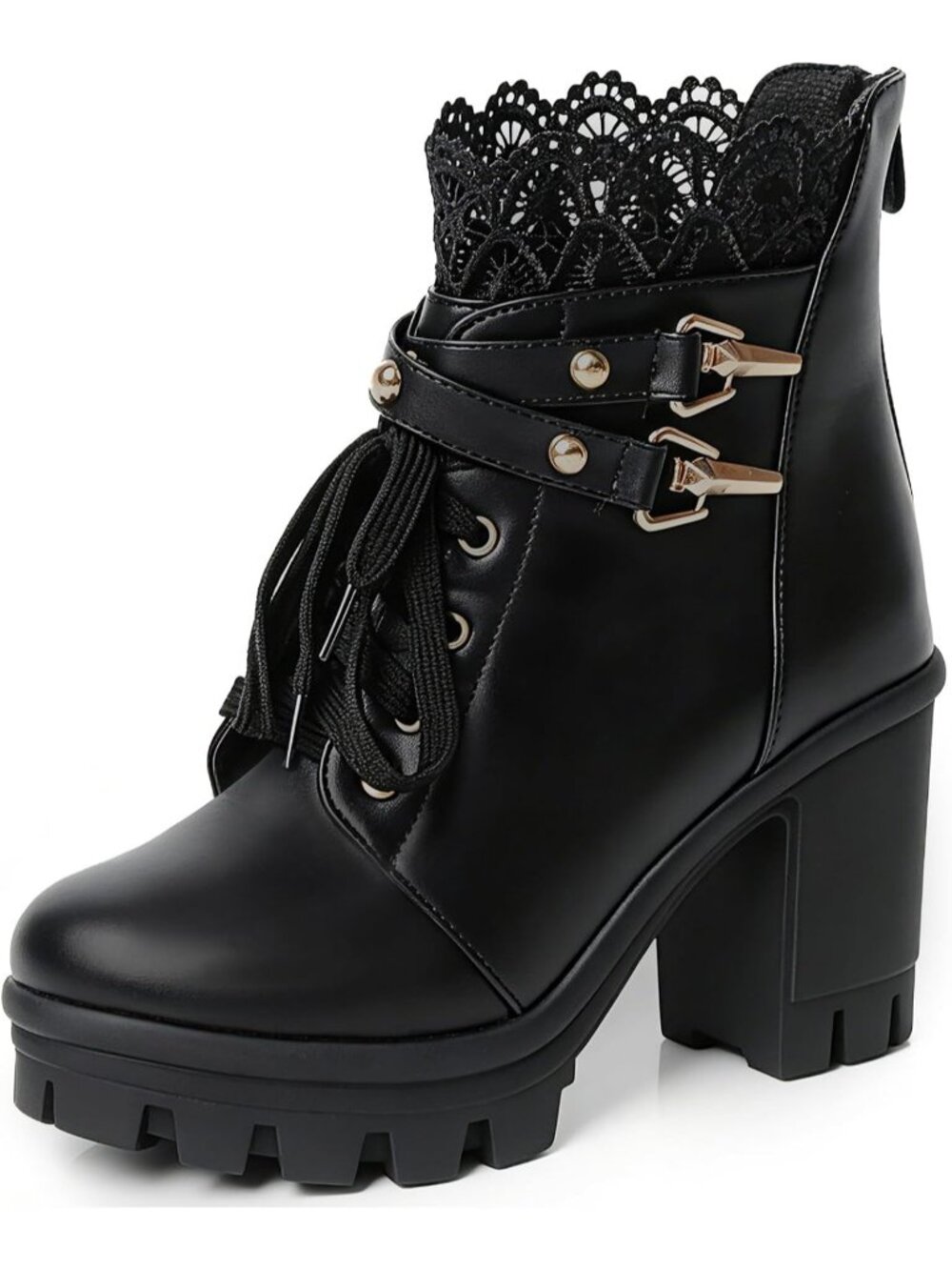 Women's Goth Black Goth Boots Chunky Heel Boots Combat Rivets Punk Goth Boots